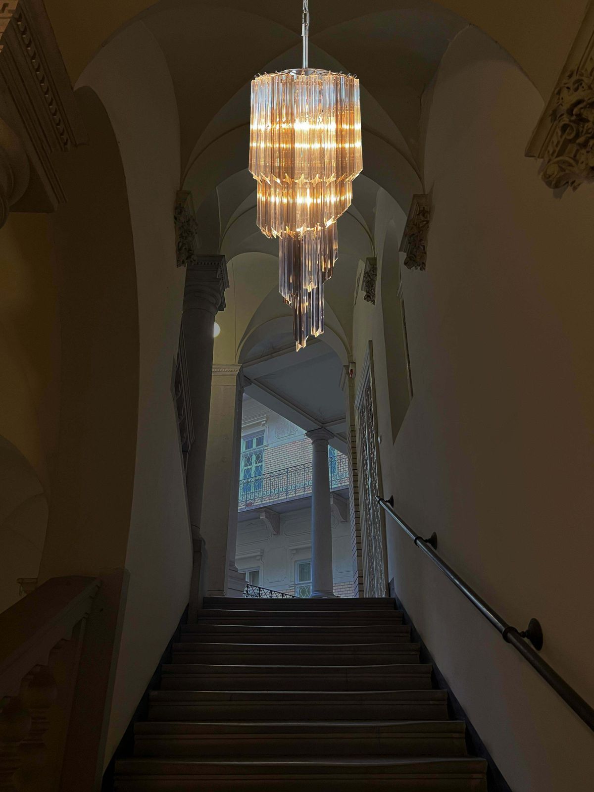 1641.0 Sophisticated Murano Chandelier – 54 Quadriedri Prisms Transparent And Smoked photo