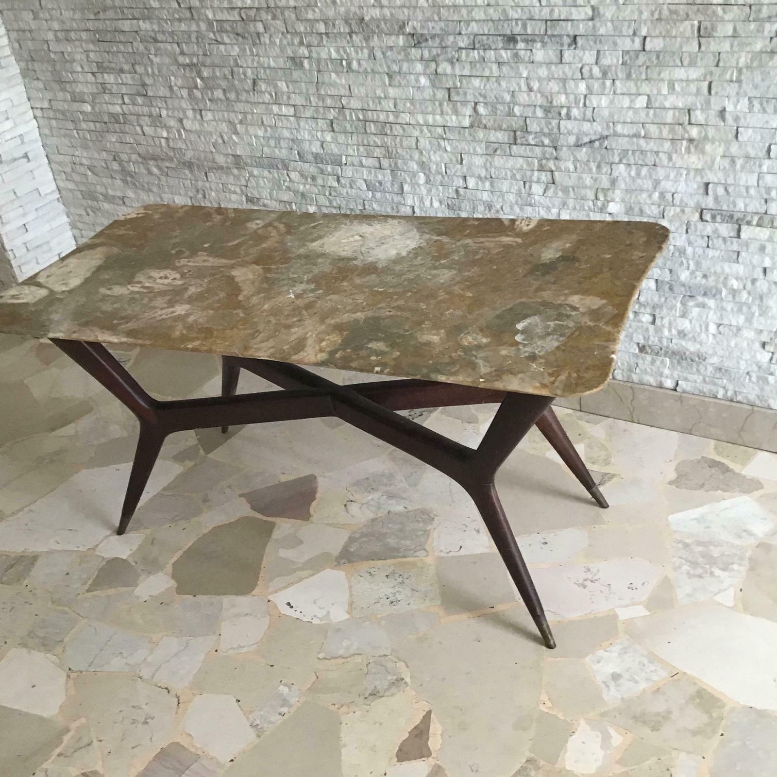 Gio’ Ponti Coffee Table Brass Wood Marbre, 1950, Italy photo 13022.0