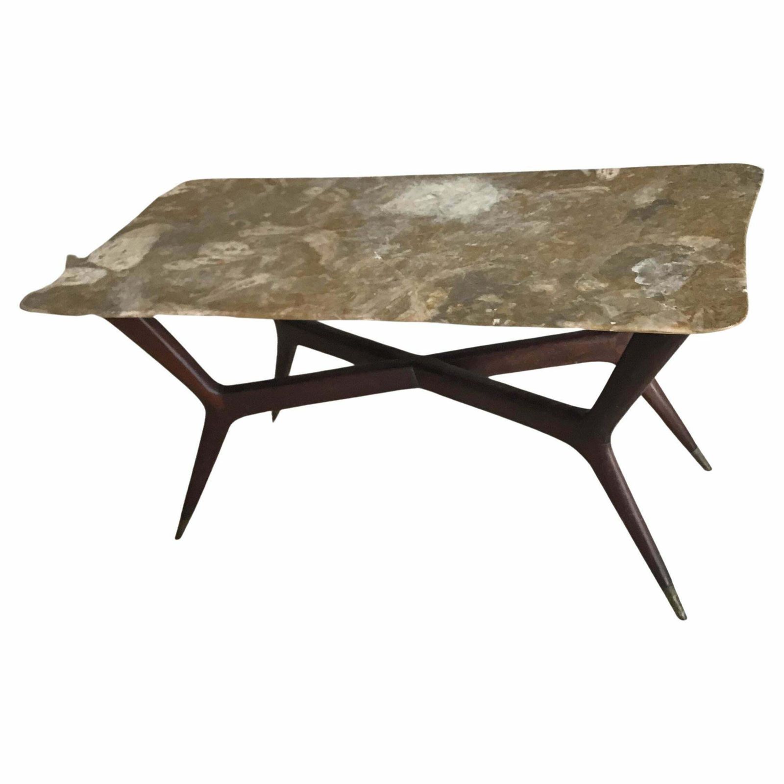 Gio’ Ponti Coffee Table Brass Wood Marbre, 1950, Italy photo buy