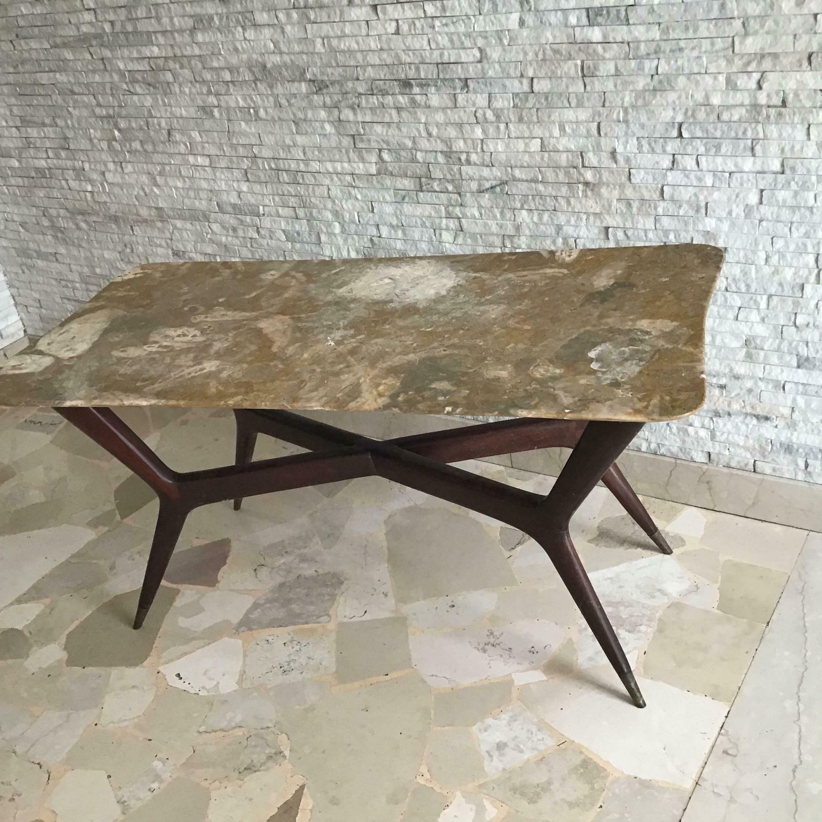 13022.0 Gio’ Ponti Coffee Table Brass Wood Marbre, 1950, Italy photo