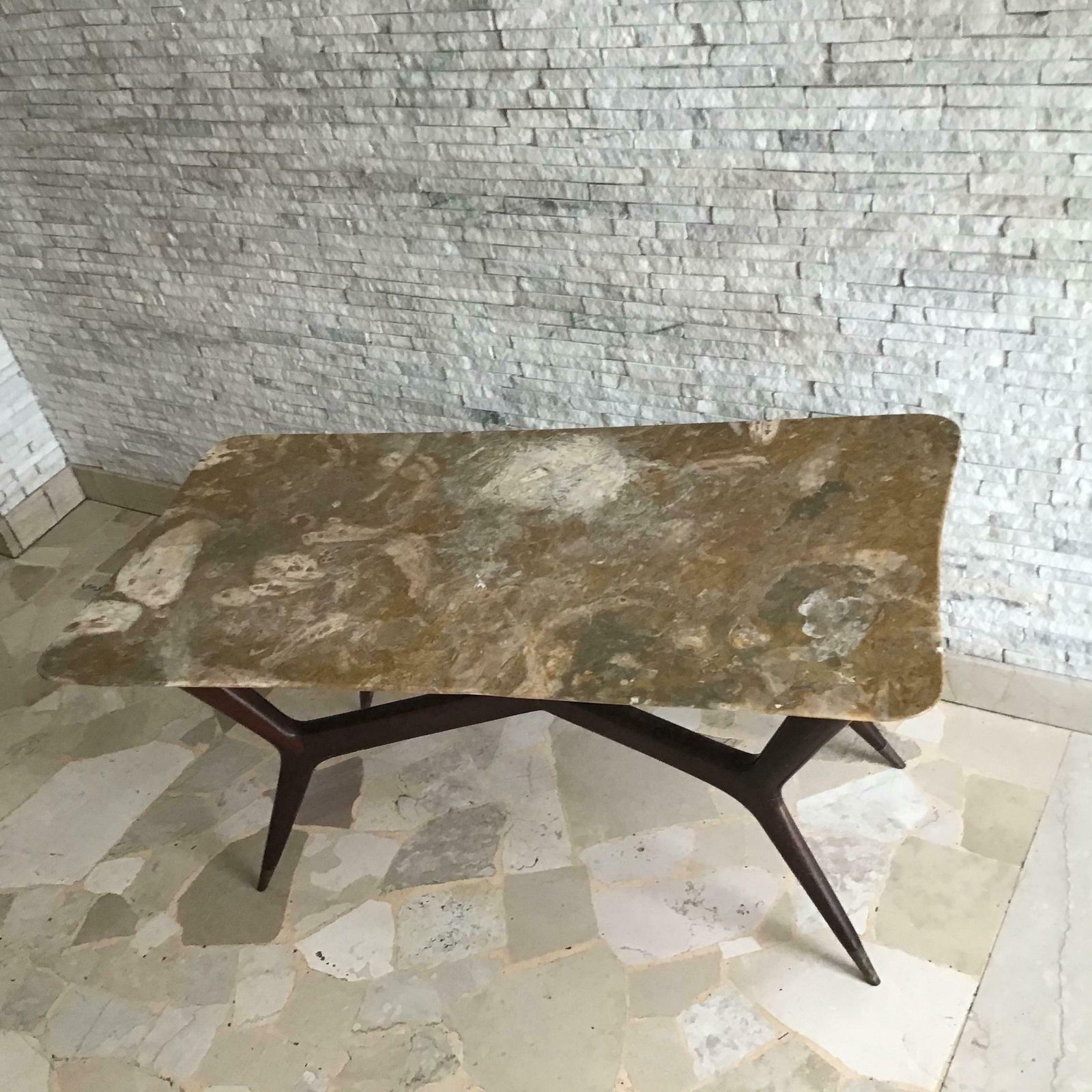 photo vinterior Gio’ Ponti Coffee Table Brass Wood Marbre, 1950, Italy