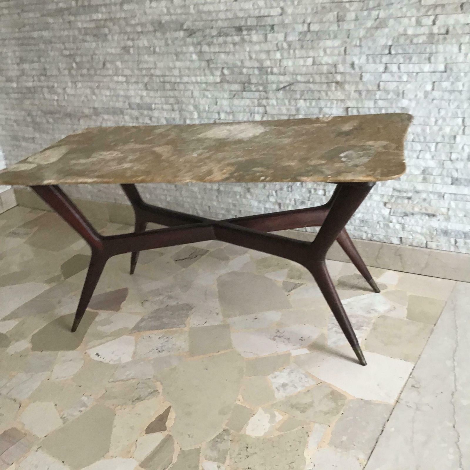 photo buy Gio’ Ponti Coffee Table Brass Wood Marbre, 1950, Italy