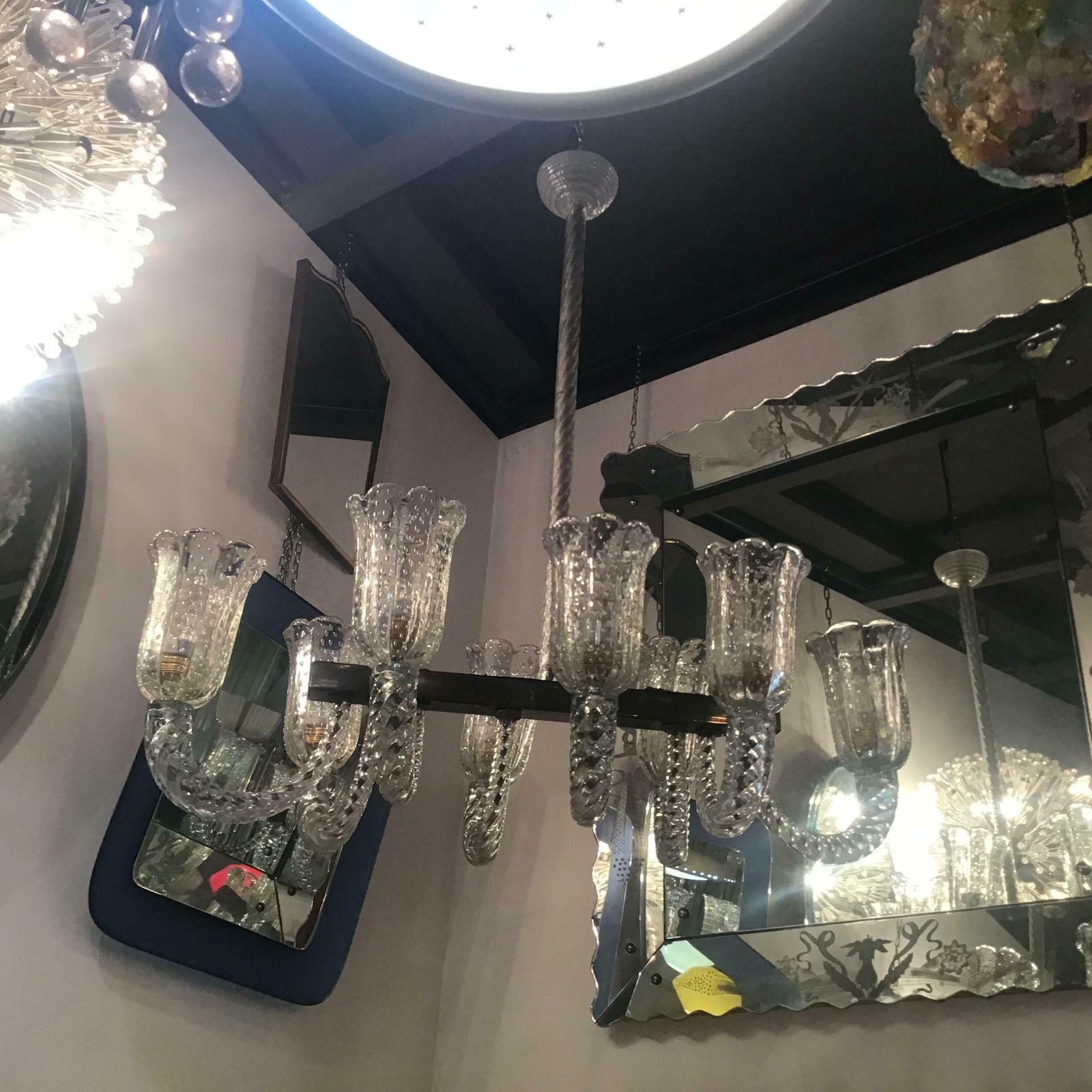 Barovier And Toso Chandelier Murano Glass Brass Iron 1940 Italy photo vintage