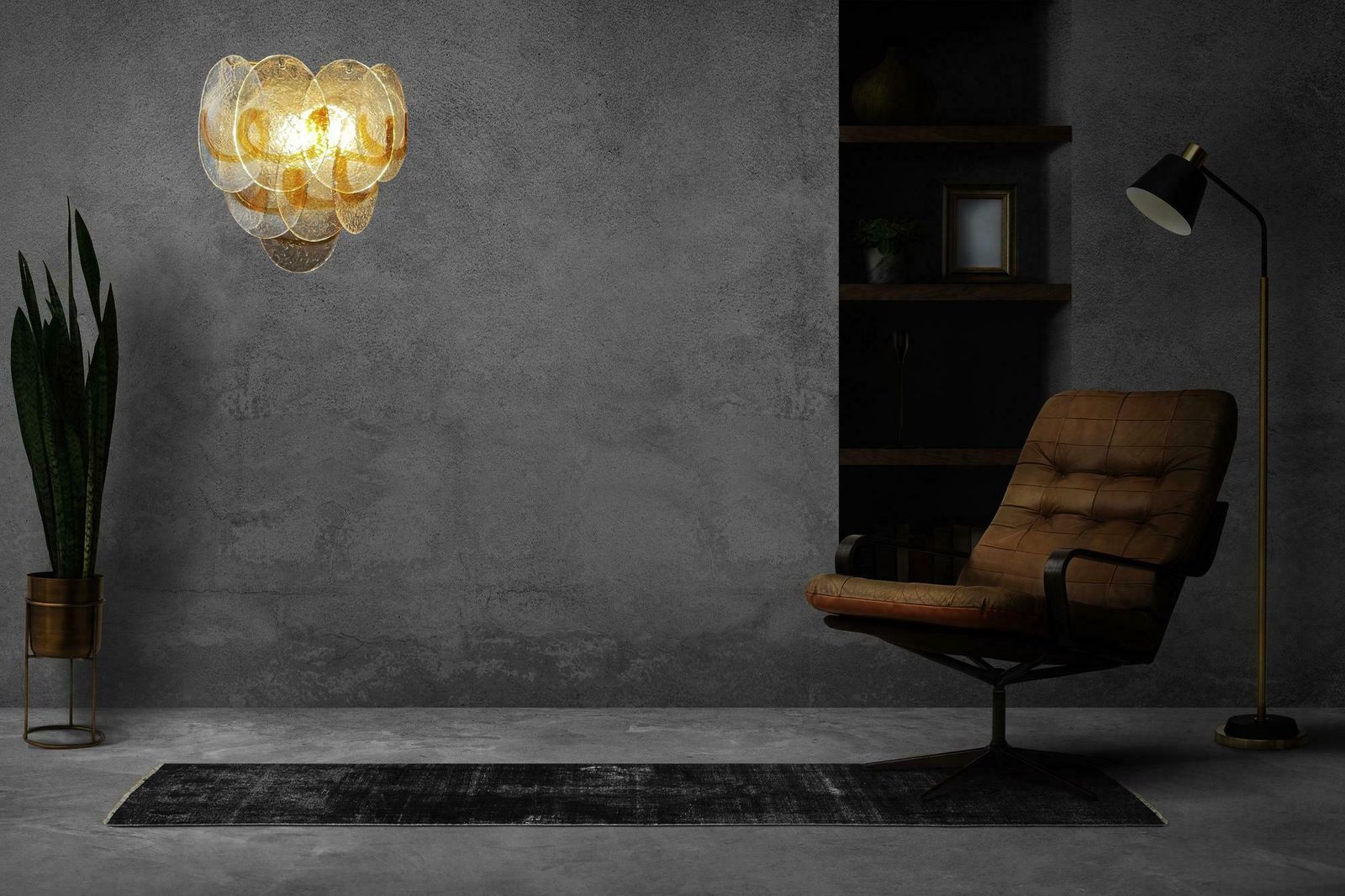 860.0 Amazing Pair Of Vintage Italian Murano Wall Lights  Trasparent And Amber Glass photo