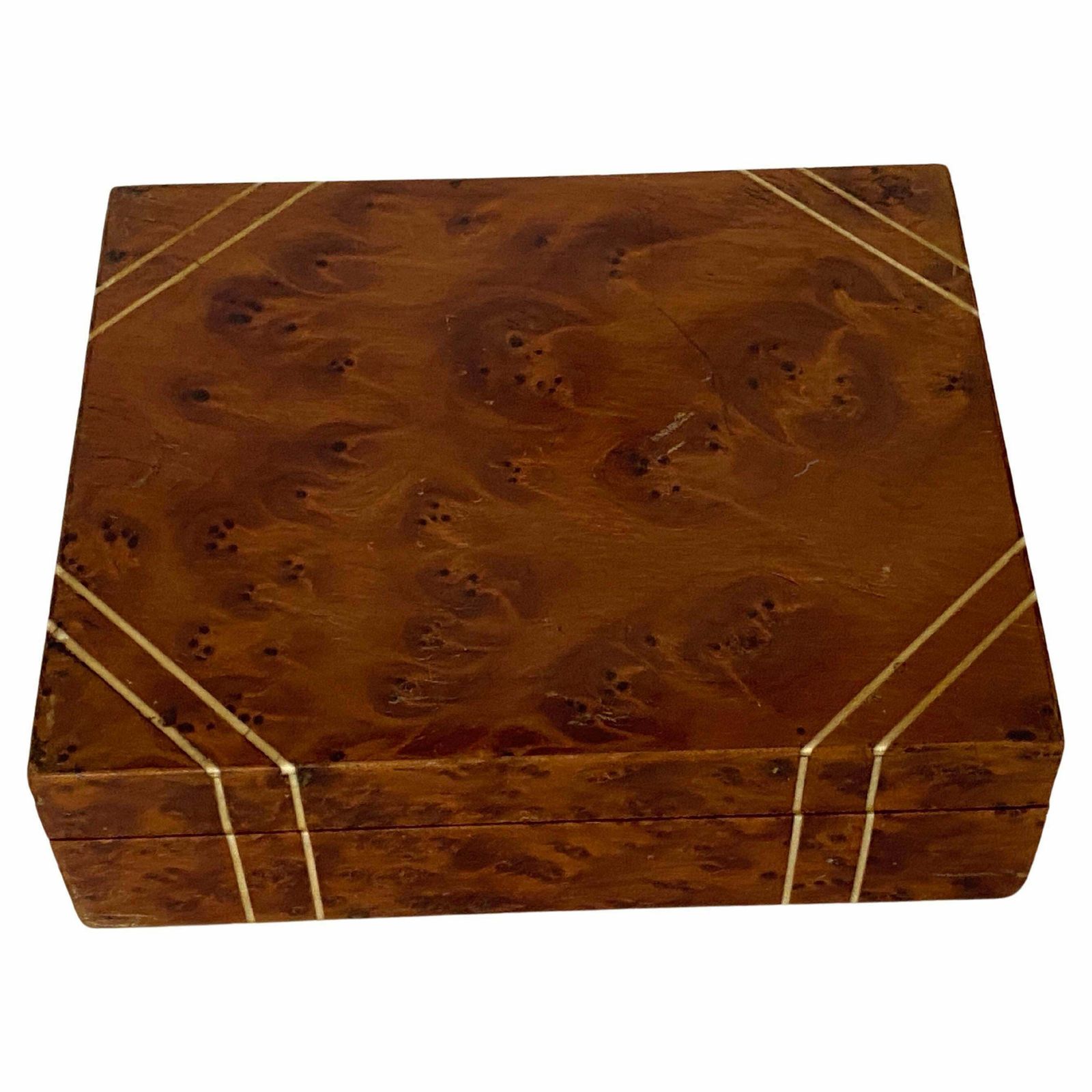 Box In Burled Wood And Brass Brown Colour France 19th Century