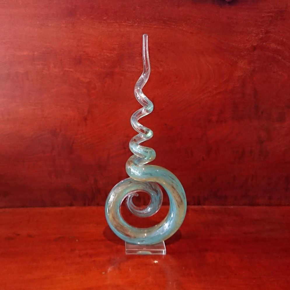 Art Glass Aqua And Yellow Spiral Sculpture photo furniture