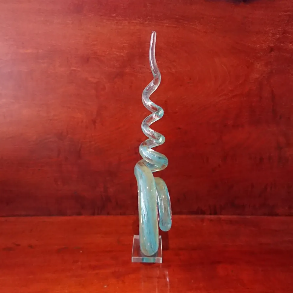 Art Glass Aqua And Yellow Spiral Sculpture photo for sale