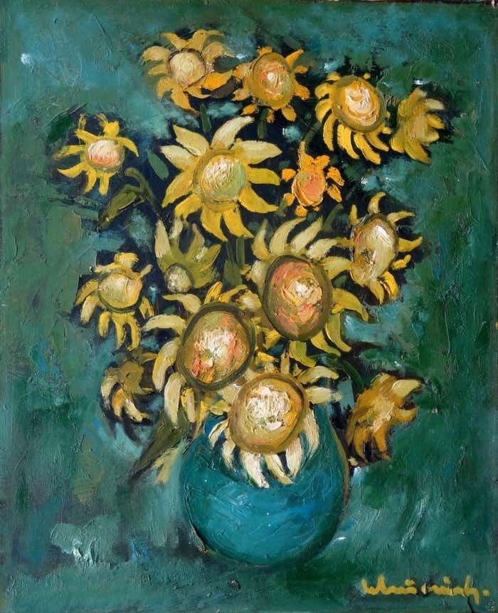 Laimdots Murnieks Sunflowers Oil On Cardboard