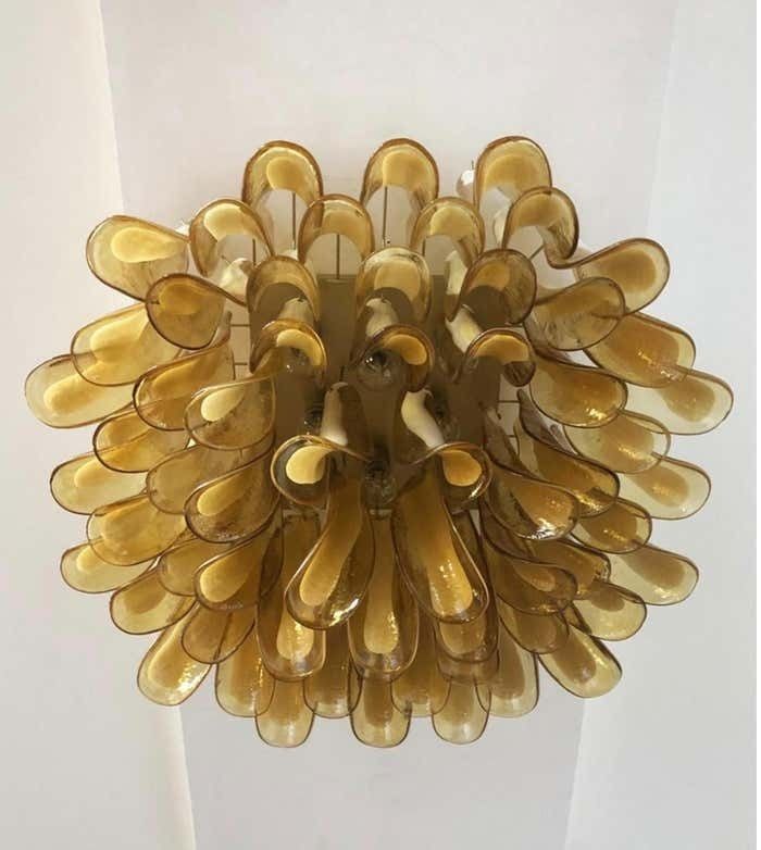Lighting Pair Italian Ceiling Lamp, Glass Petal, Murano photo