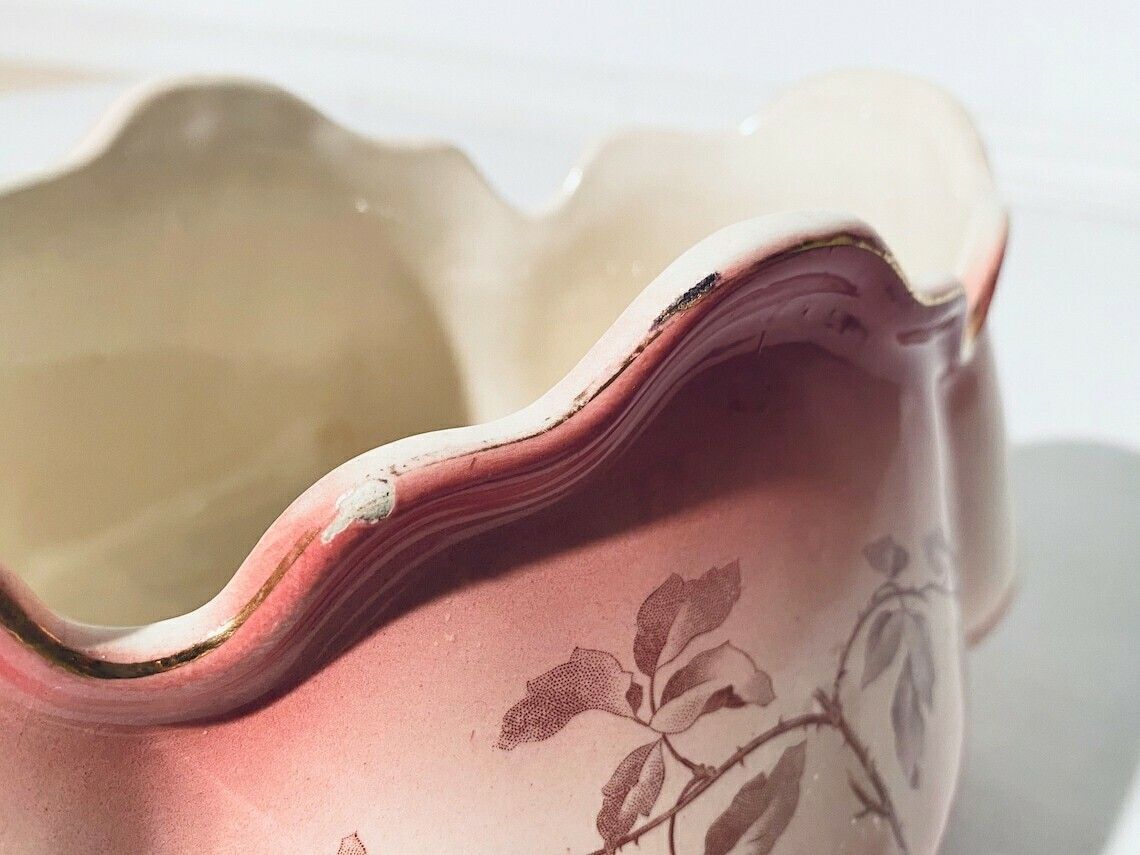 Large Art Nouveau Faiencerie Fives Lille De Bruyn Rectangular Floral Motif Ceramic Planter / 1900s French Majolica photo buy