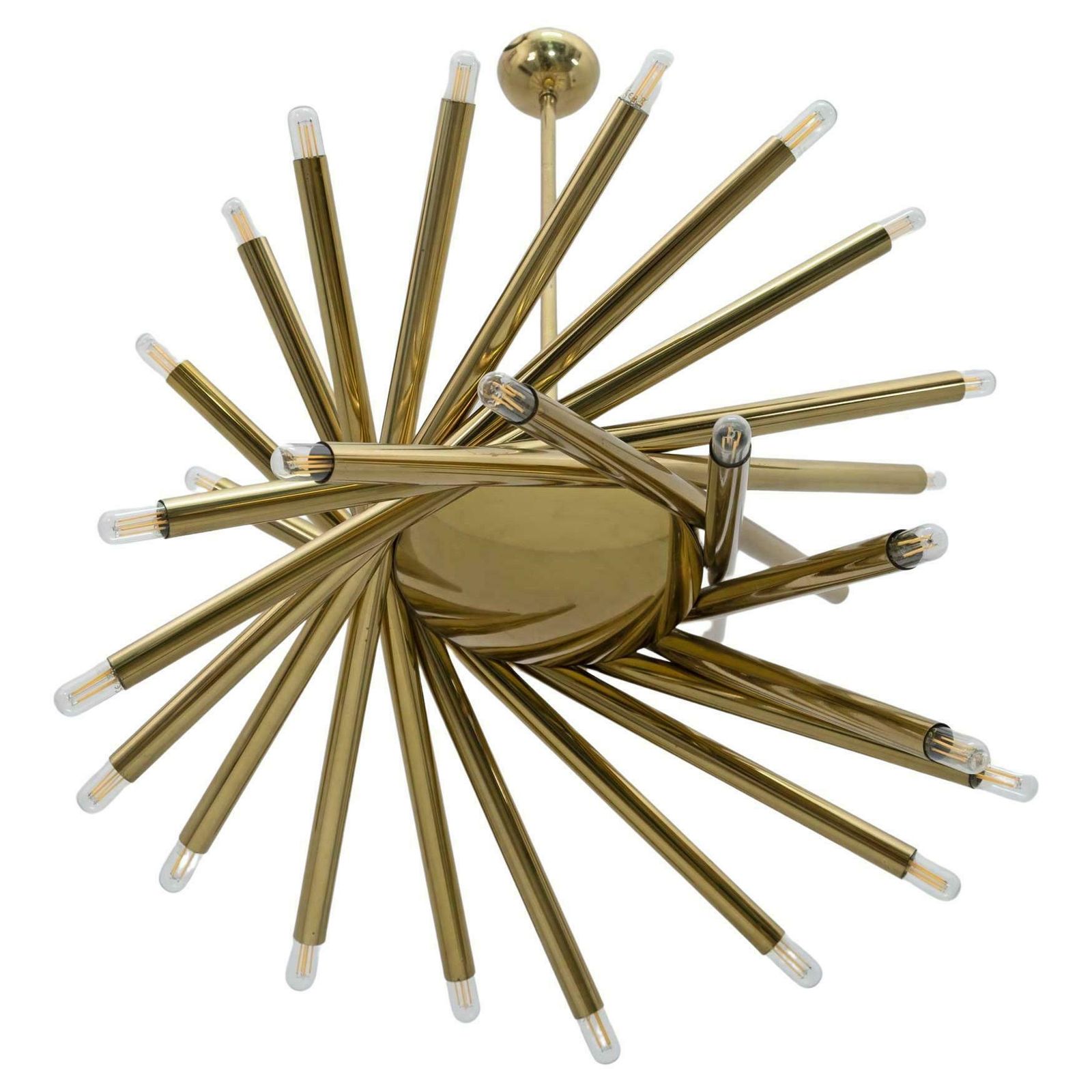 Stilnovo Mid Century Modern Italian 30 Light Brass Chandelier, 1960s, Rare