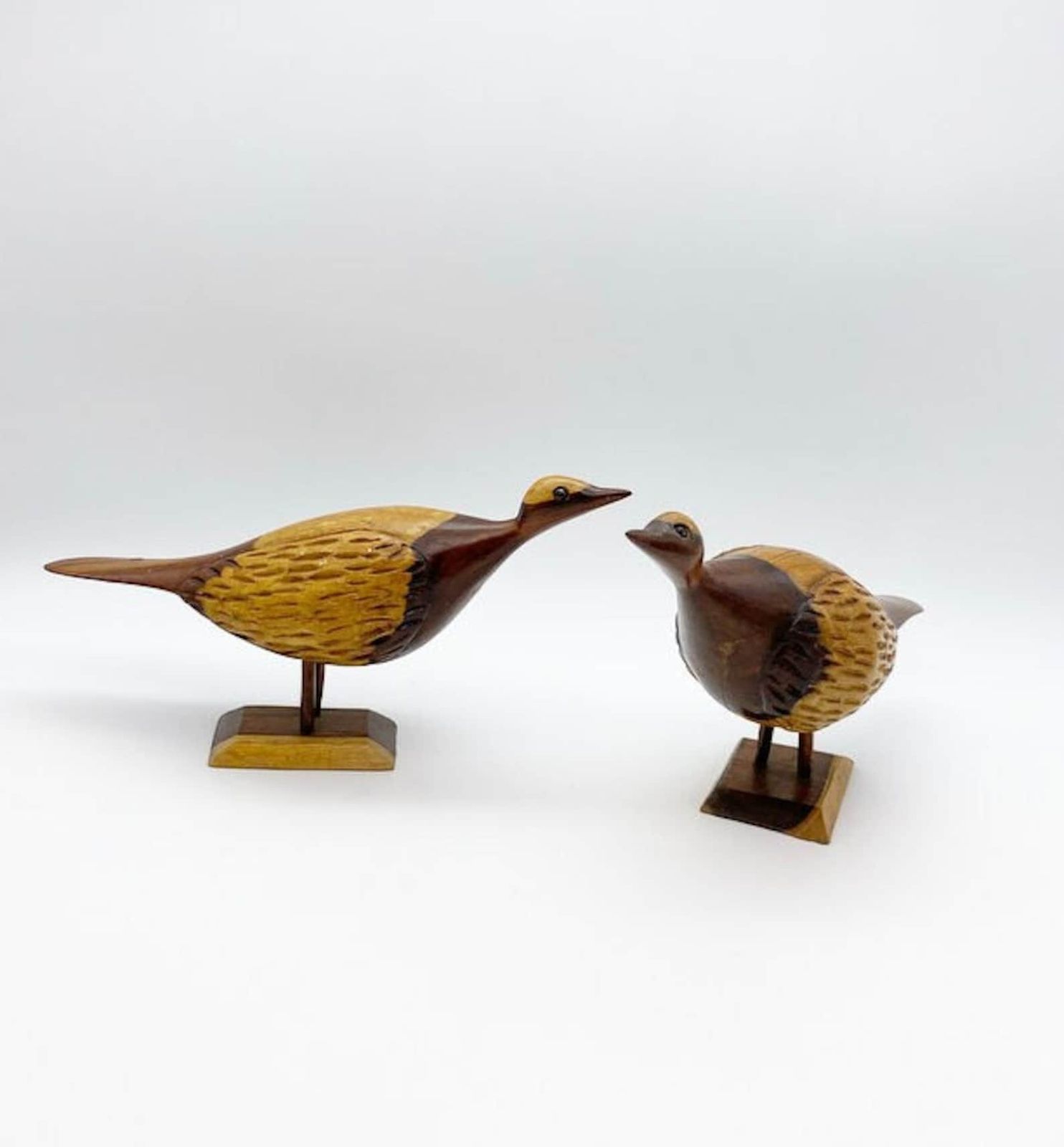 Pair Of Wooden Birds Wooden Grouse Wooden Birds Figurines Woodenware