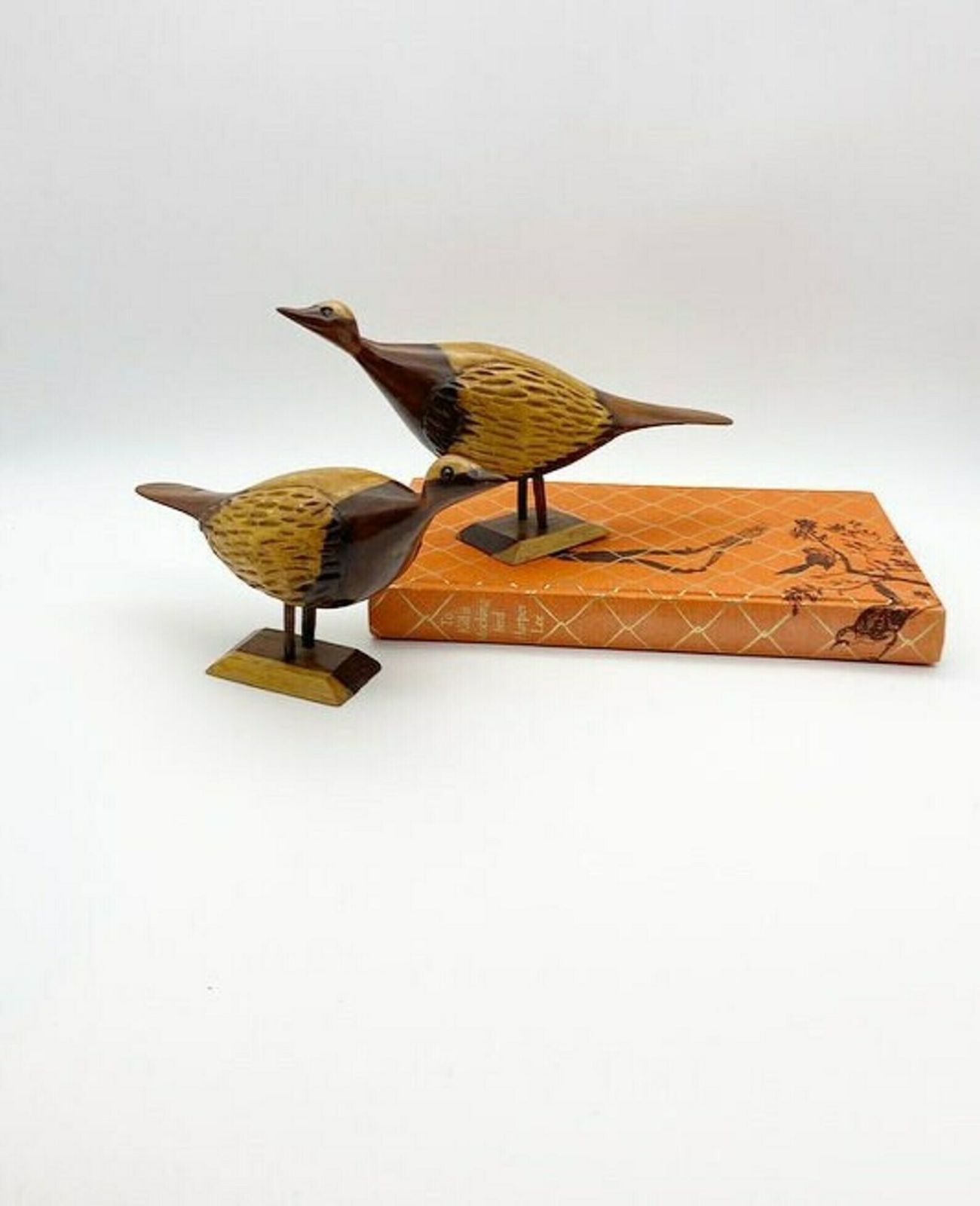 photo for sale Pair Of Wooden Birds Wooden Grouse Wooden Birds Figurines Woodenware