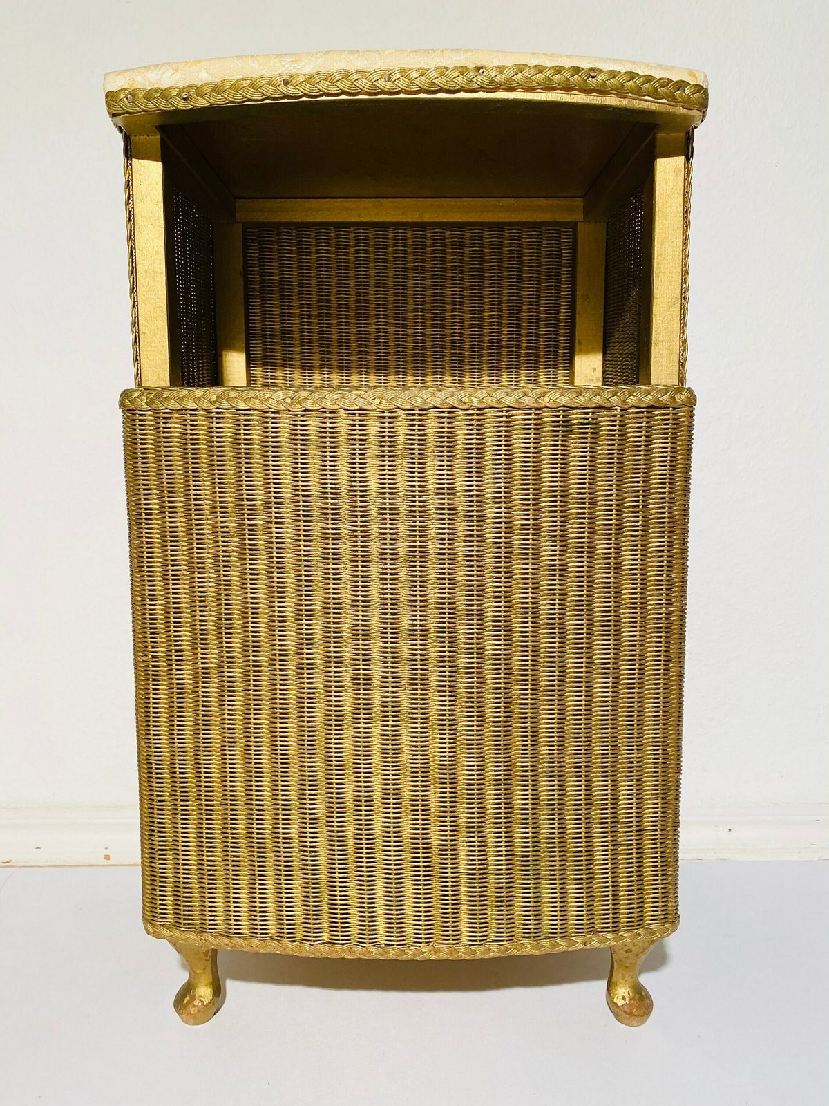 Gold Lloyd Loom Bedside Table Made In England / 1960s Vintage Decor photo furniture