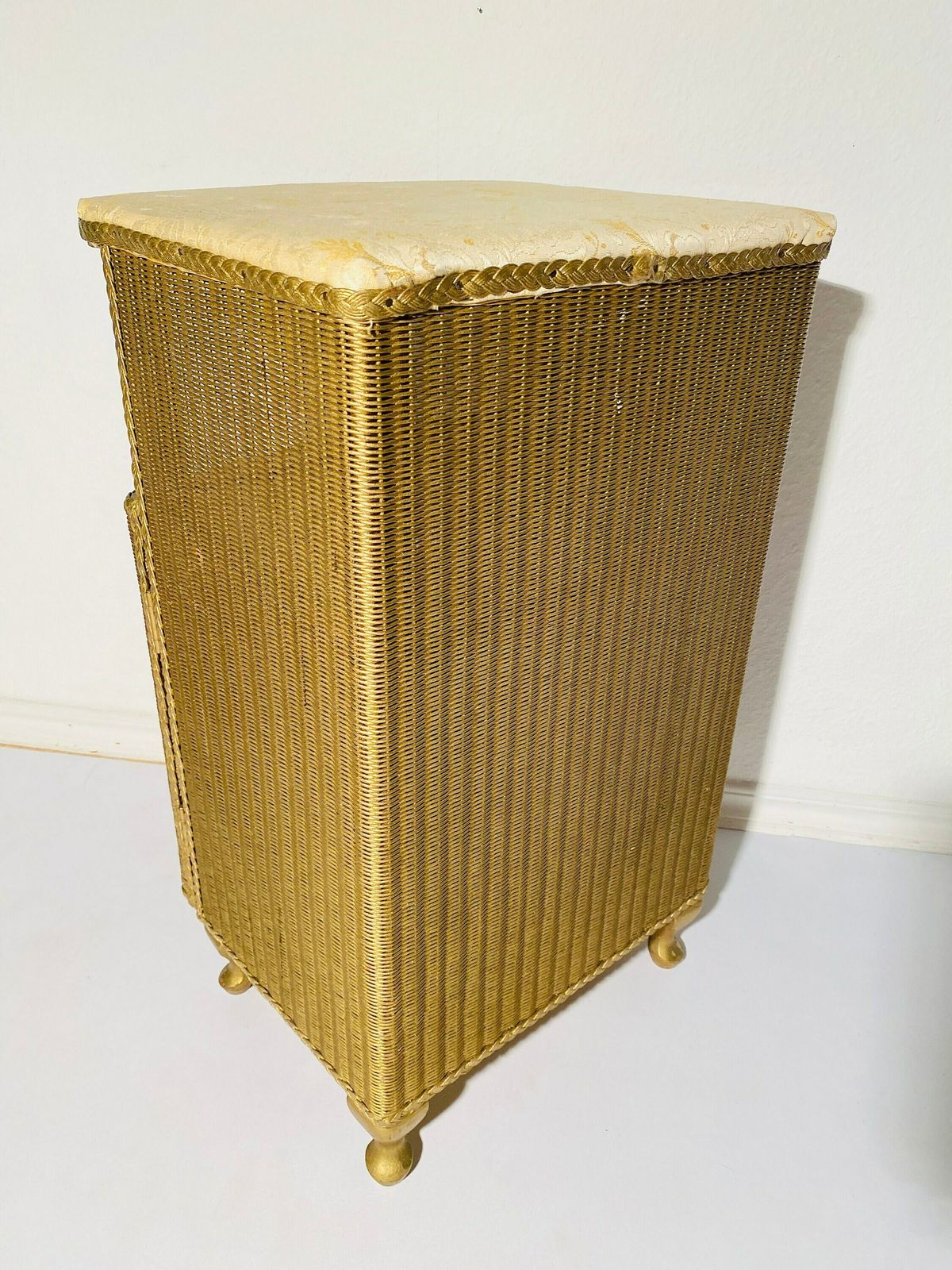 photo for sale Gold Lloyd Loom Bedside Table Made In England / 1960s Vintage Decor