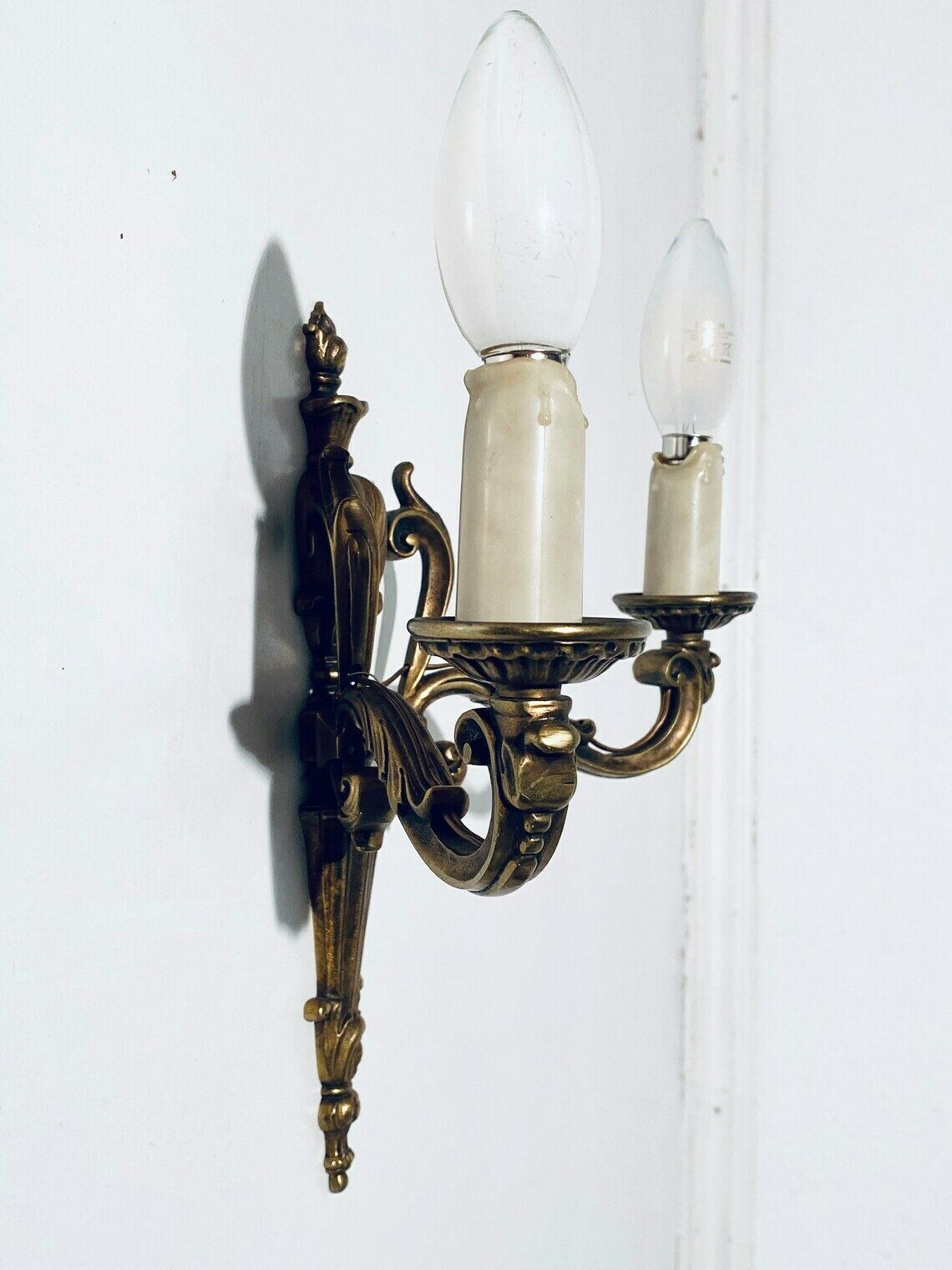 photo for sale Elegant Vintage Bronze Wall Lamp With Candle Motif / France