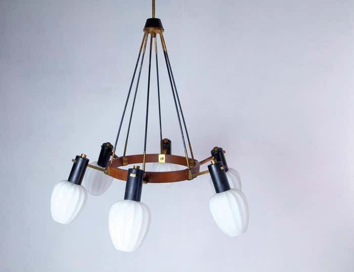 Midcentury Italian Opaline Glass Chandelier photo 1200.0