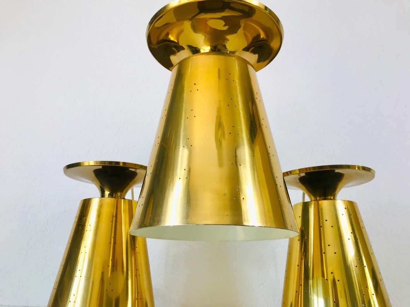 Set Of 3 Polished Brass Pendant Lamps Attributed To Paavo Tynell, 1950s photo 3160.0
