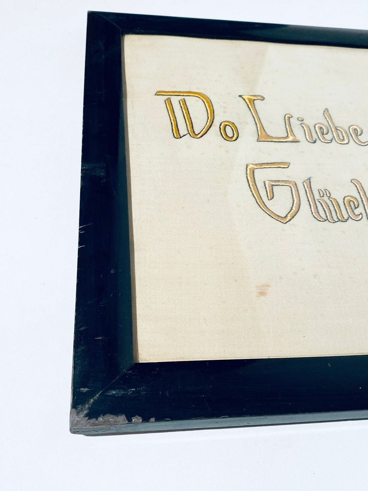 1900s German Stitched Wooden Frame With Romantic Phrase / Antique Wedding Gift photo buy