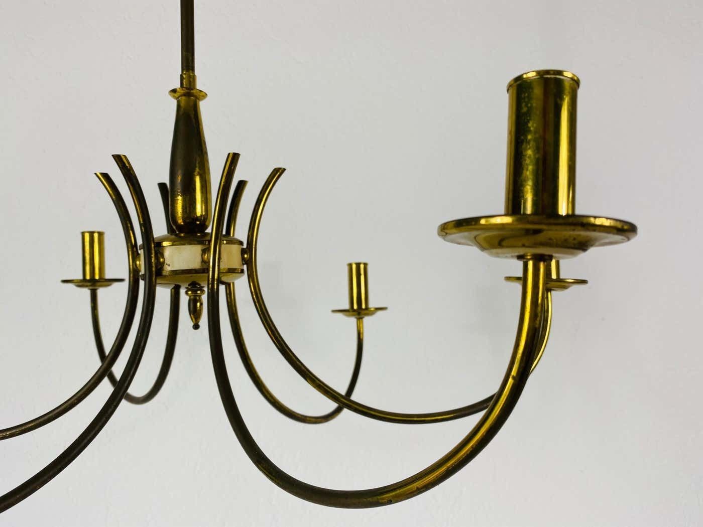 Midcentury Brass 6 Arm Sputnik Chandelier, 1960s photo vintage