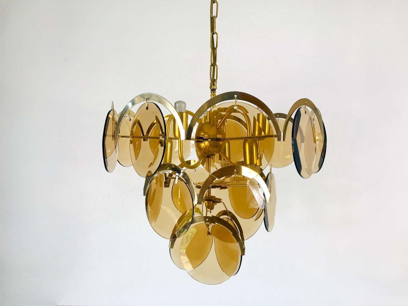 1277.0 Midcentury Three Tier Brass And Glass Chandelier By Vistosi, 1960s photo