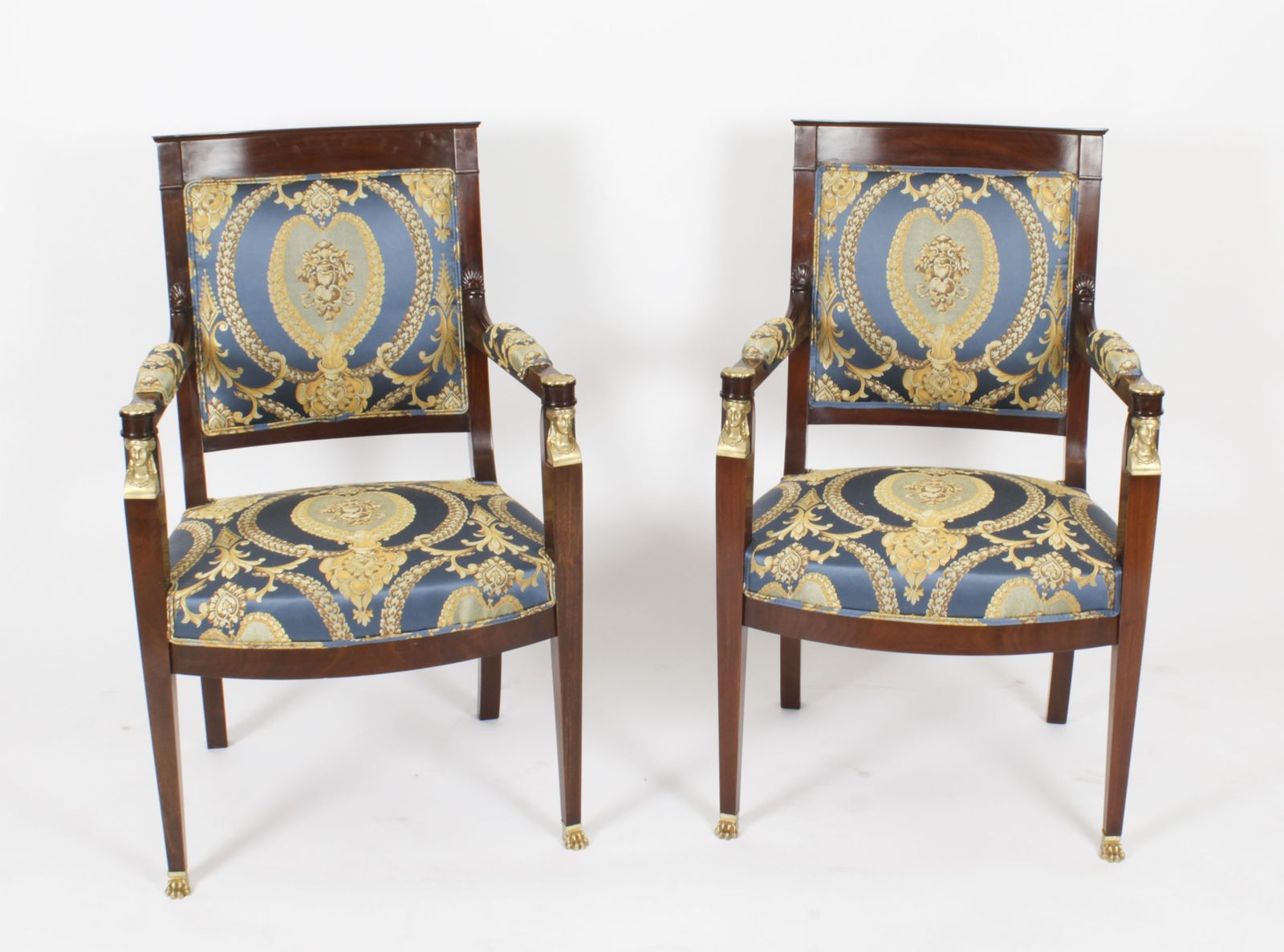 Pair French Empire Revival Ormolu Mounted Armchairs C1870 19th C
