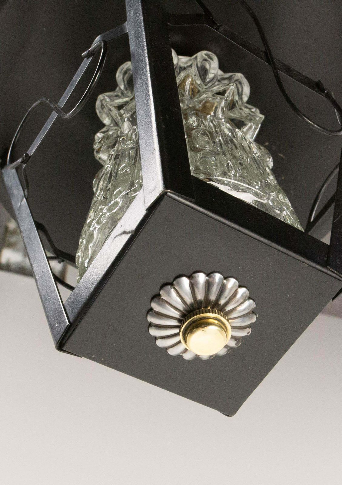 Iron And Glass Ceiling Lamp Lustre French Lantern, Circa 1960 photo vinterior