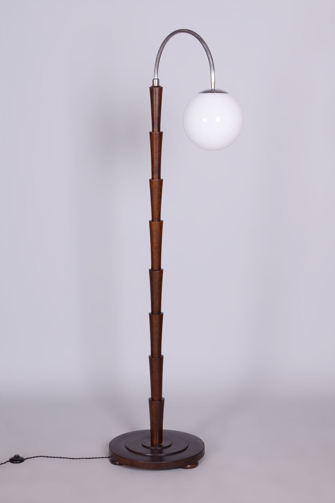 Restored Czech Cubism Floor Lamp, Beech, Chrome Plated Steel, Czechia, 1920s photo vinterior