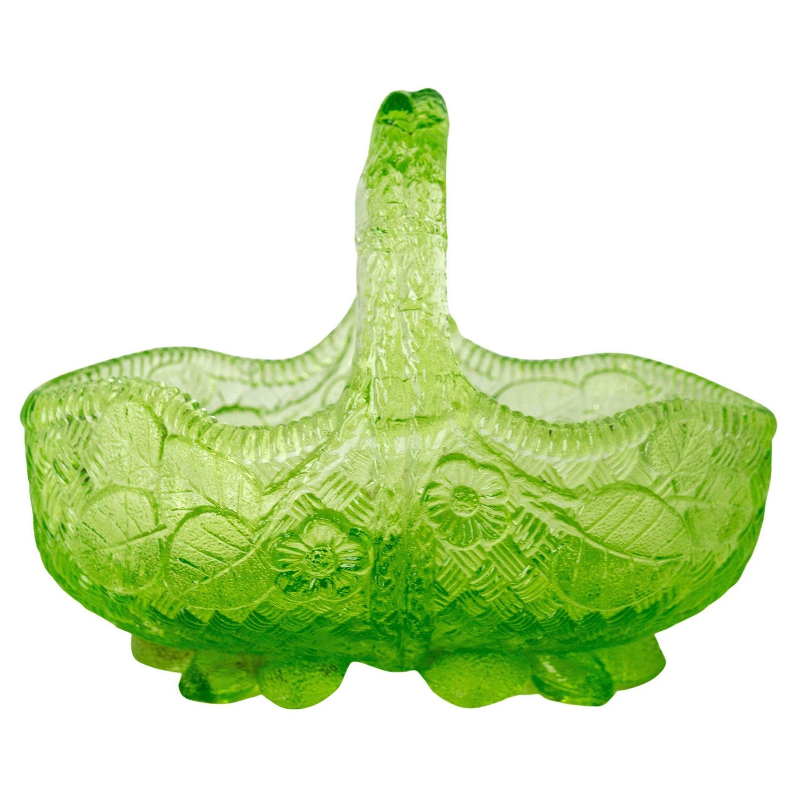 Green Glass Basket Centre Piece Or Empty Pocket, French Circa 1900