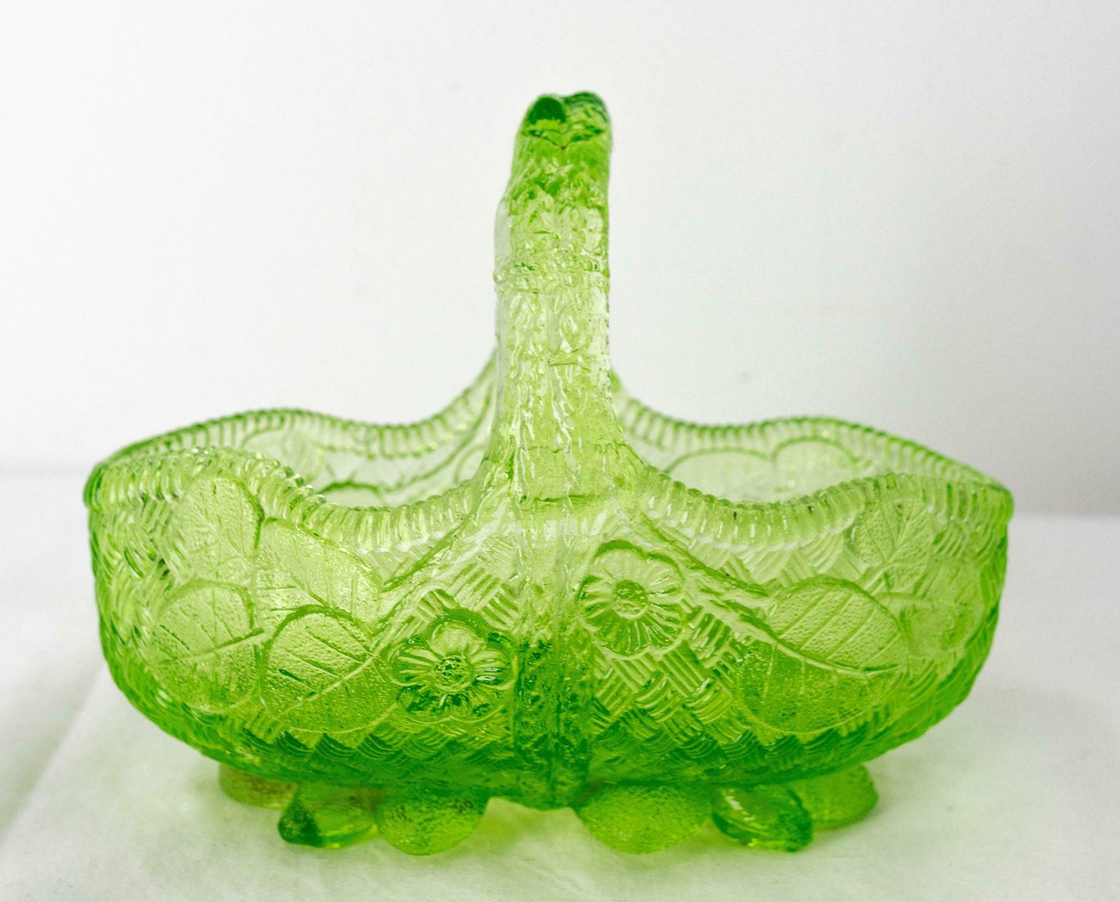 Green Glass Basket Centre Piece Or Empty Pocket, French Circa 1900 photo Home Decor