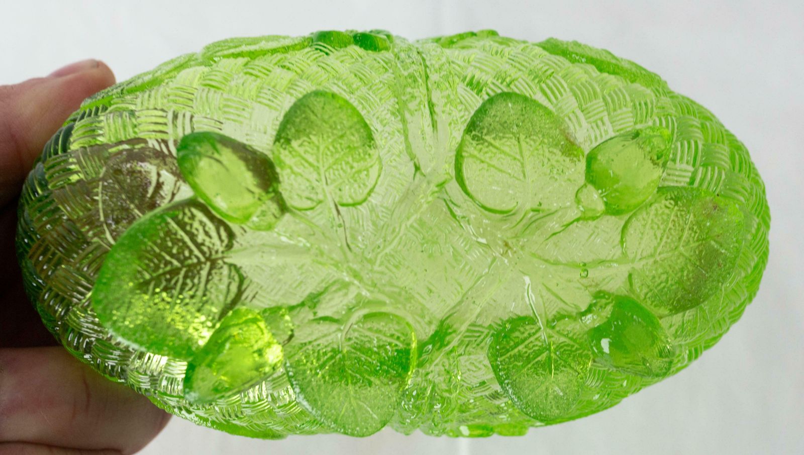 Green Glass Basket Centre Piece Or Empty Pocket, French Circa 1900 photo vinterior