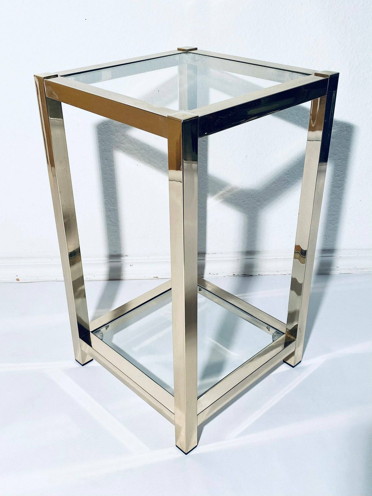 1970s Italian Gold Glass Shelves Stand Sofa Table / Vintage Home Decor photo Furniture