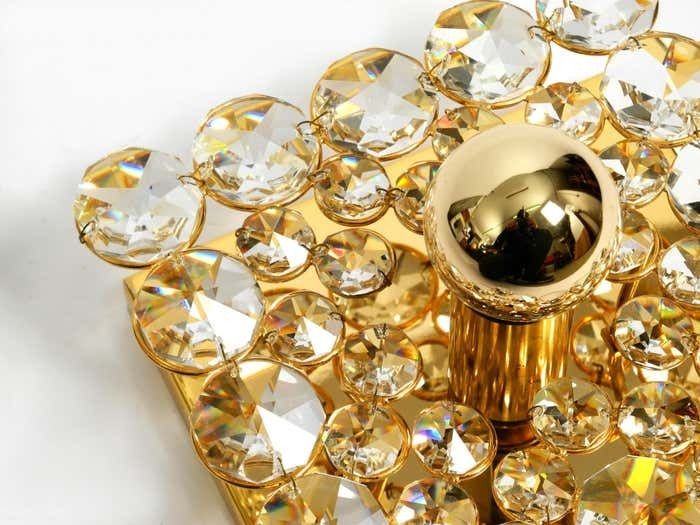 Fantastic Small 70s Palwa Brass Ceiling Or Wall Lamp With Faceted Crystal Stones photo 548.0