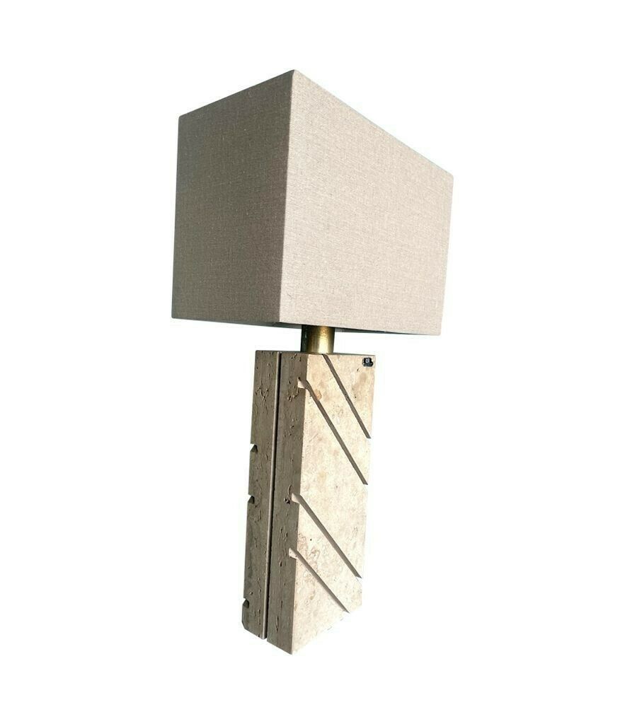 A Large Italan 1970s Travertine Lamp By Cerri Nestore With Bespoke Linen Shade photo vintage