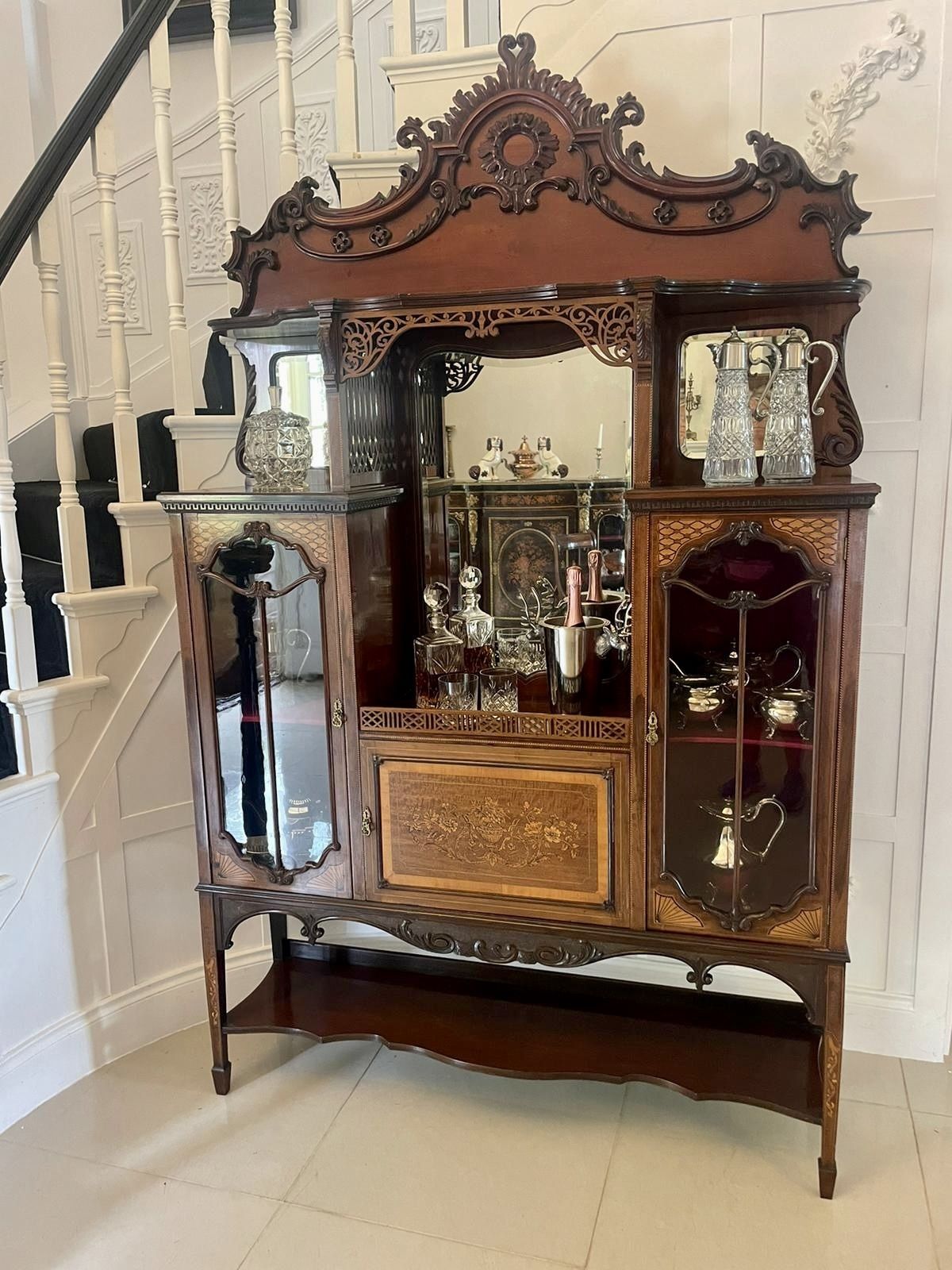 Furniture Outstanding Quality Large Antique 19th Century Mahogany Inlaid Satinwood Display Cabinet photo