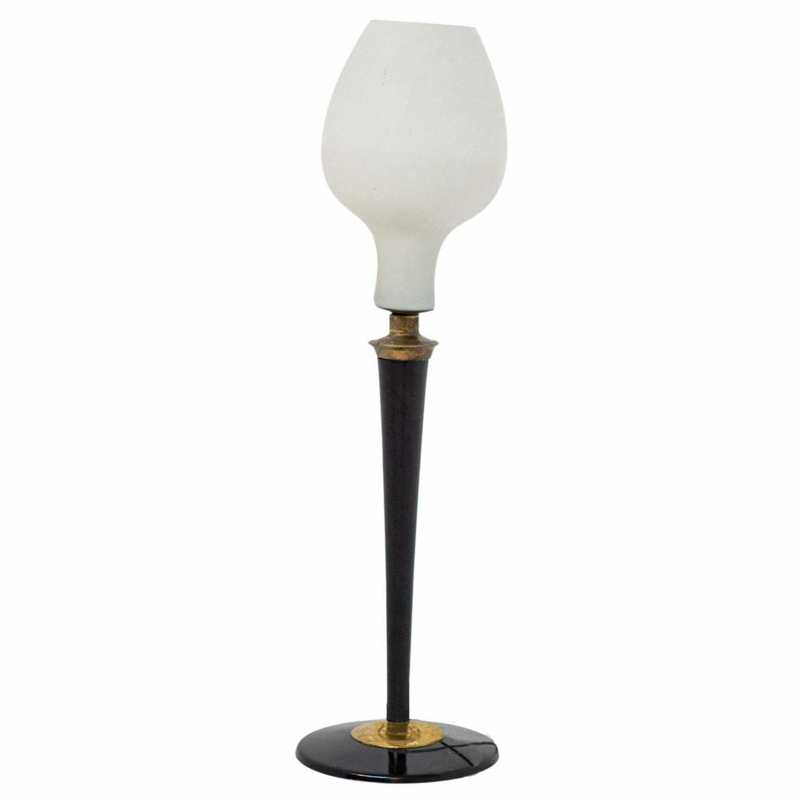 Large Italian Table Lamp In Opal Glass And Wood And Brass