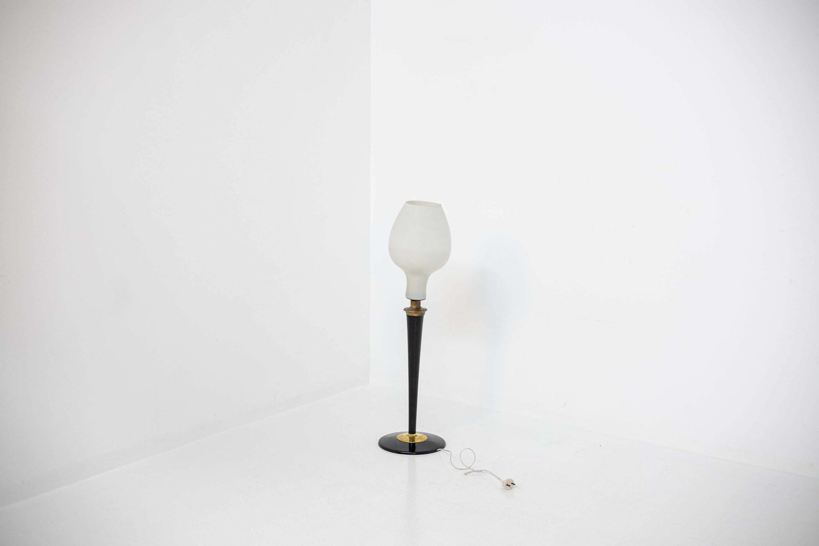 Lighting Large Italian Table Lamp In Opal Glass And Wood And Brass photo