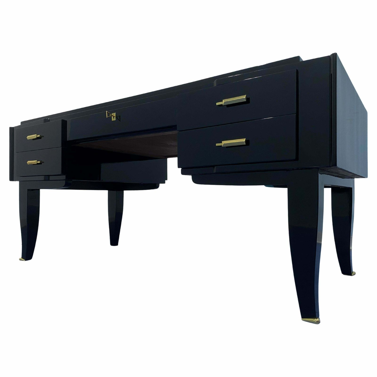 French Art Deco Black Lacquered Executive Desk, 1930s