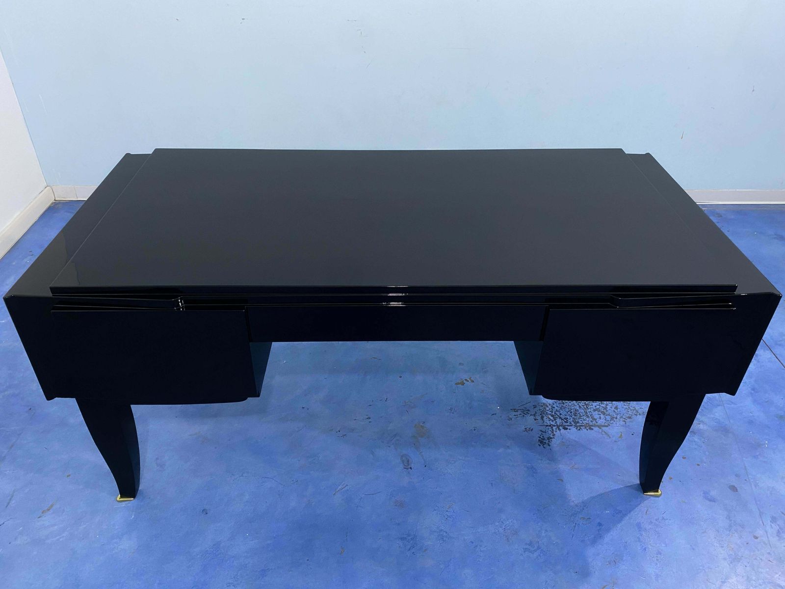 French Art Deco Black Lacquered Executive Desk, 1930s photo vinterior