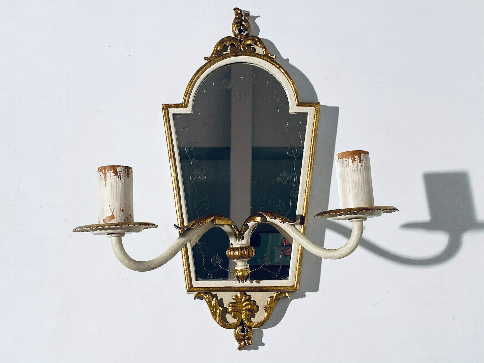 Elegant Little Wall Mirror With Two Candle Lights / Shabby Chic / French Vintage Decor