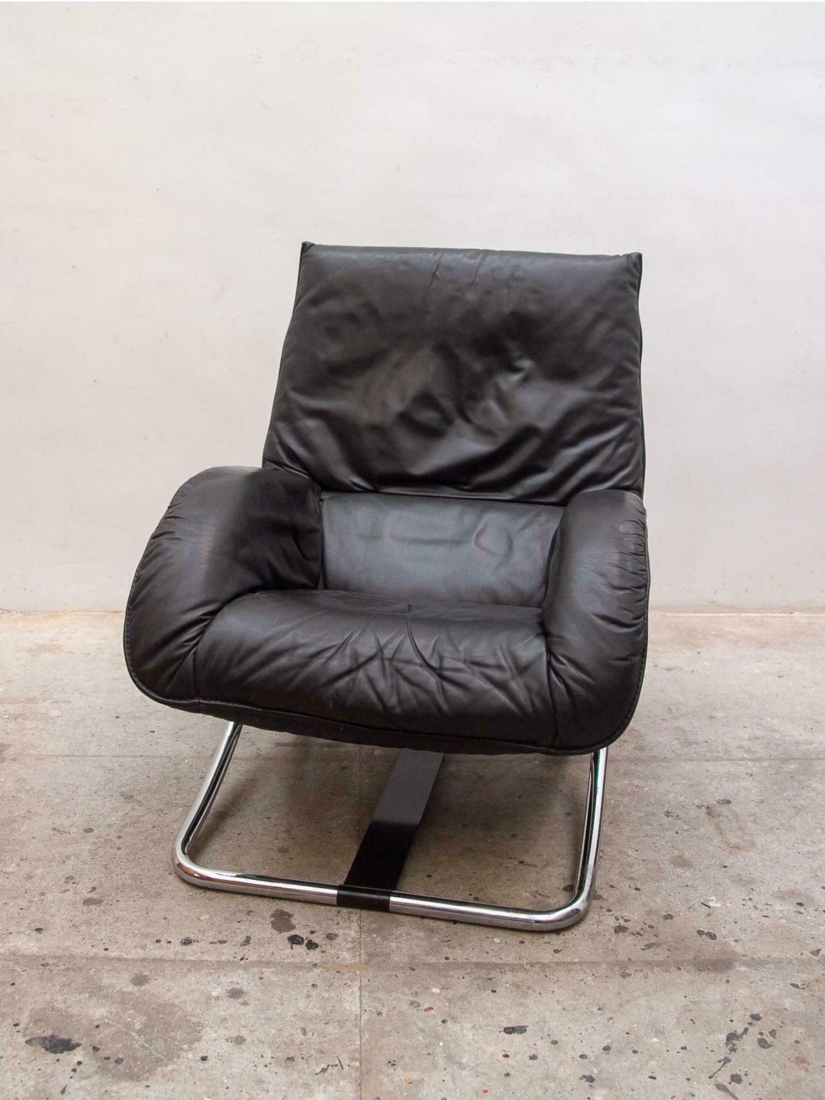 photo for sale Robert Haussmann Style Chrome Rocking Lounge Chair With Footstool, 1980s