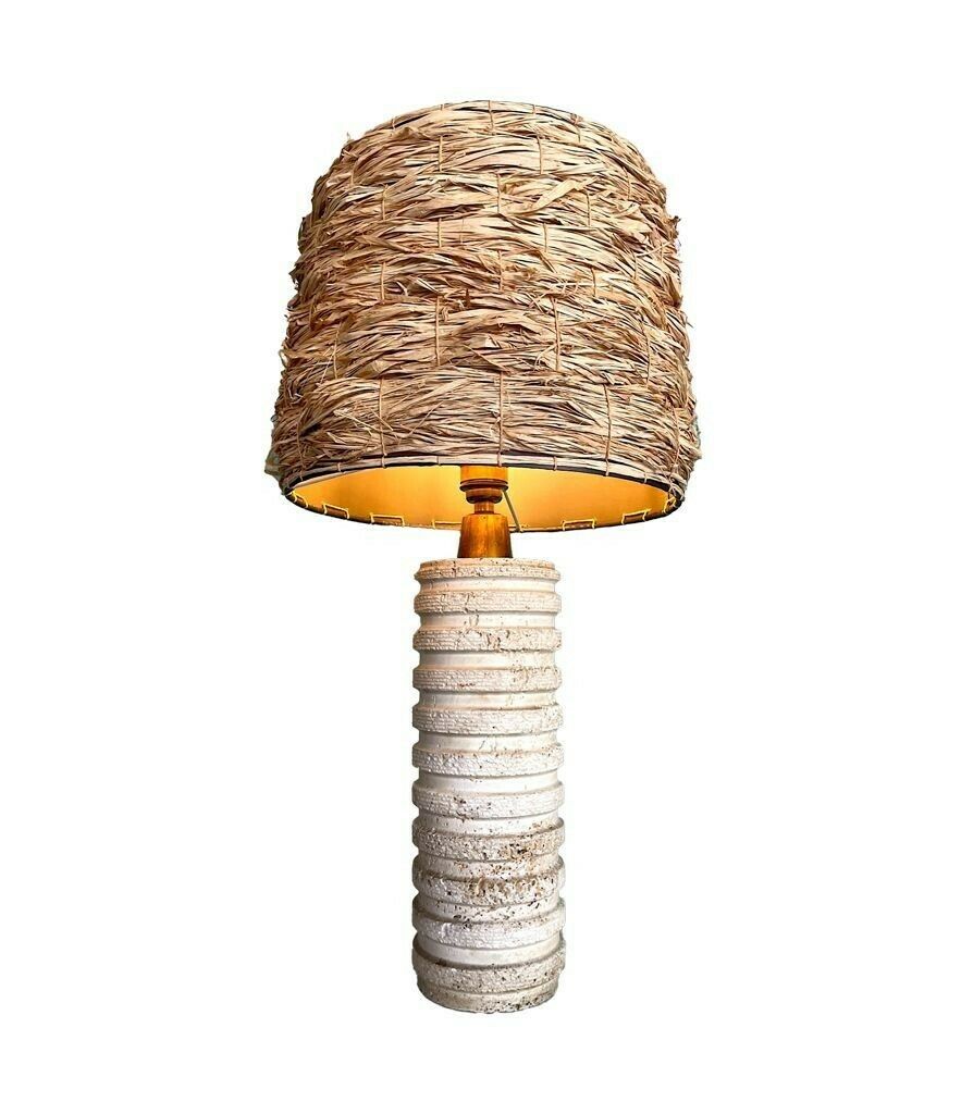A Large Italian 1970s Travertine Lamp By Fratelli Mannelli With Brass Fittings