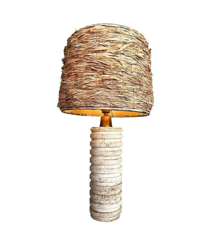 A Large Italian 1970s Travertine Lamp By Fratelli Mannelli With Brass Fittings photo vintage