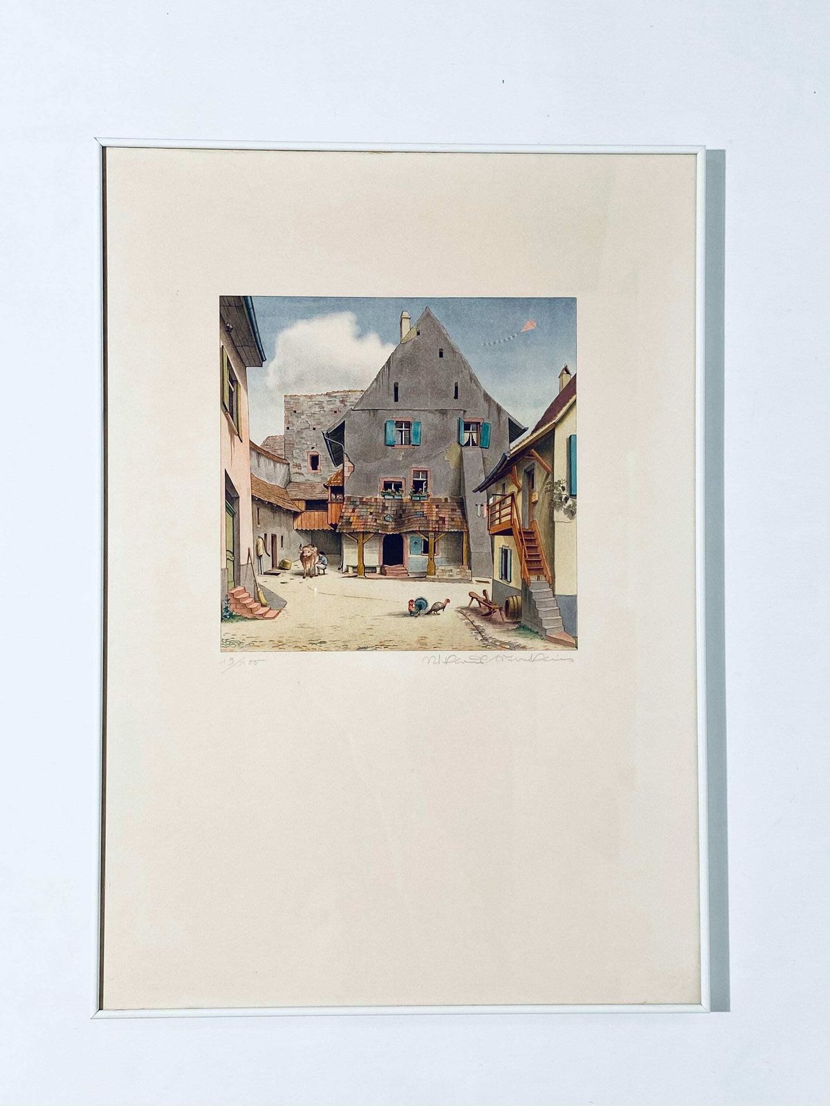 Niklaus Stöcklin Signed Limited Art Print Farm Motif Meierhof Riehen Picture Frame 1941 photo Art
