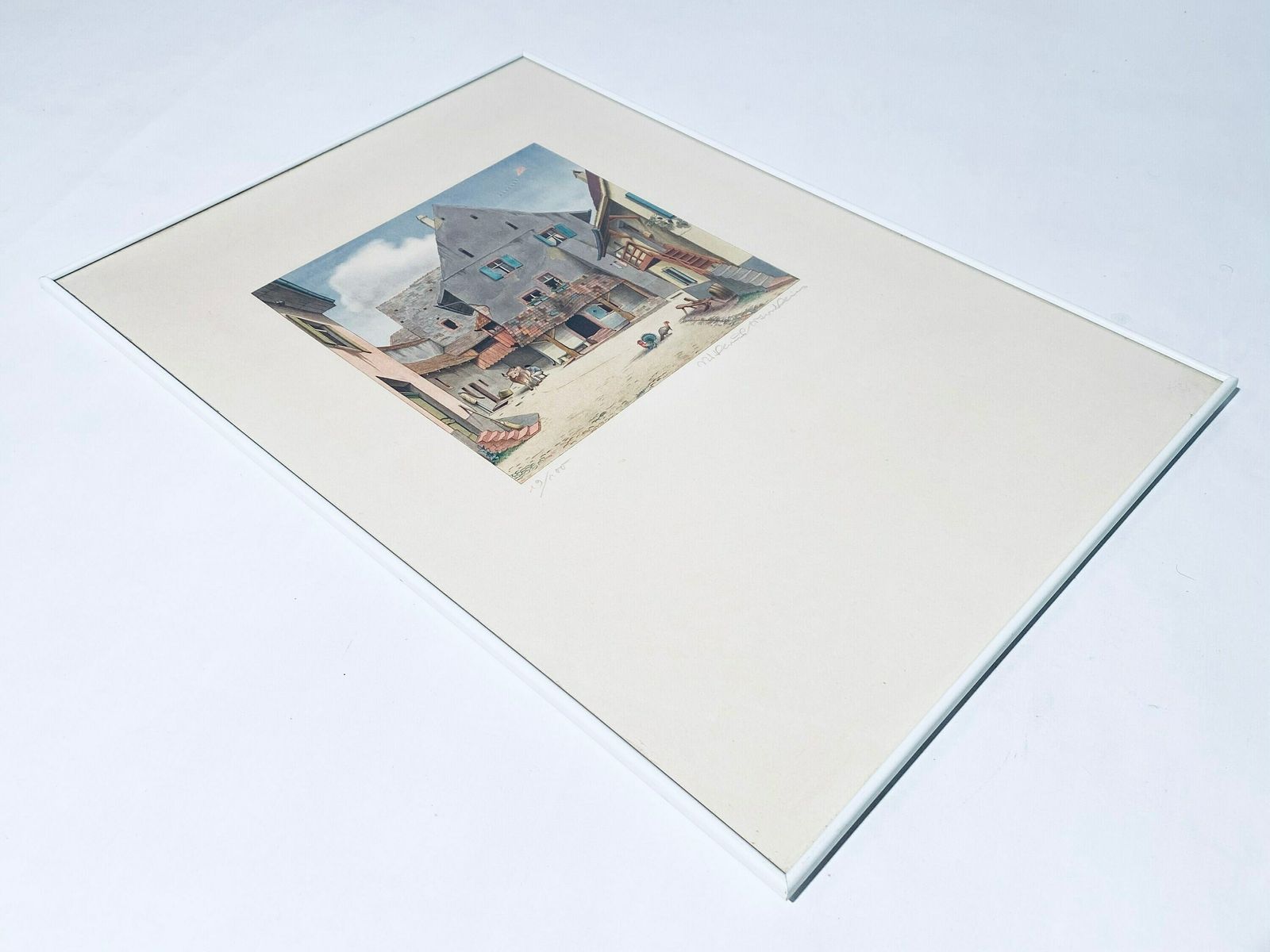 Niklaus Stöcklin Signed Limited Art Print Farm Motif Meierhof Riehen Picture Frame 1941 photo 267.0