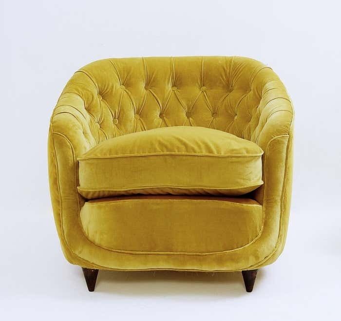 Pair Of Velvet Armchairs In The Style Of Gio Ponti, Italy, 1950s photo vinterior