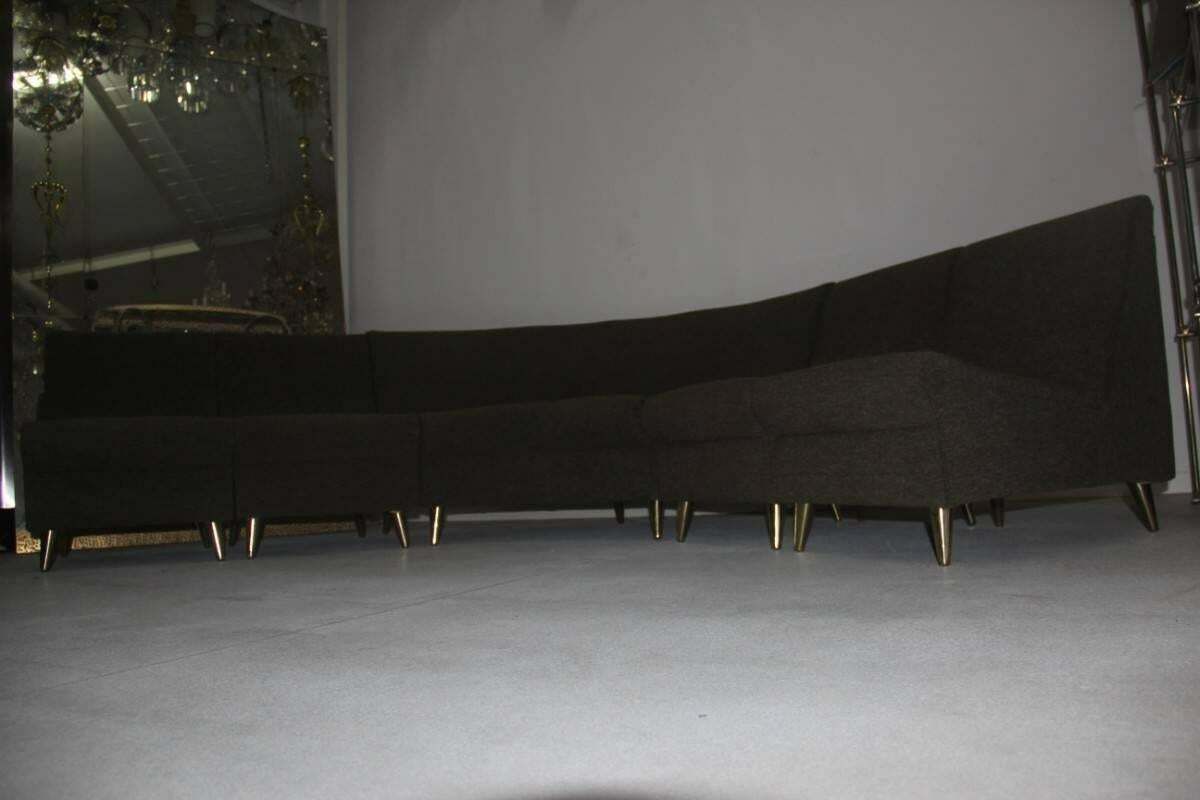 Elegant Modular Curved Sofa Italian Mid Century Design Zanuso Green Brass Feat photo furniture