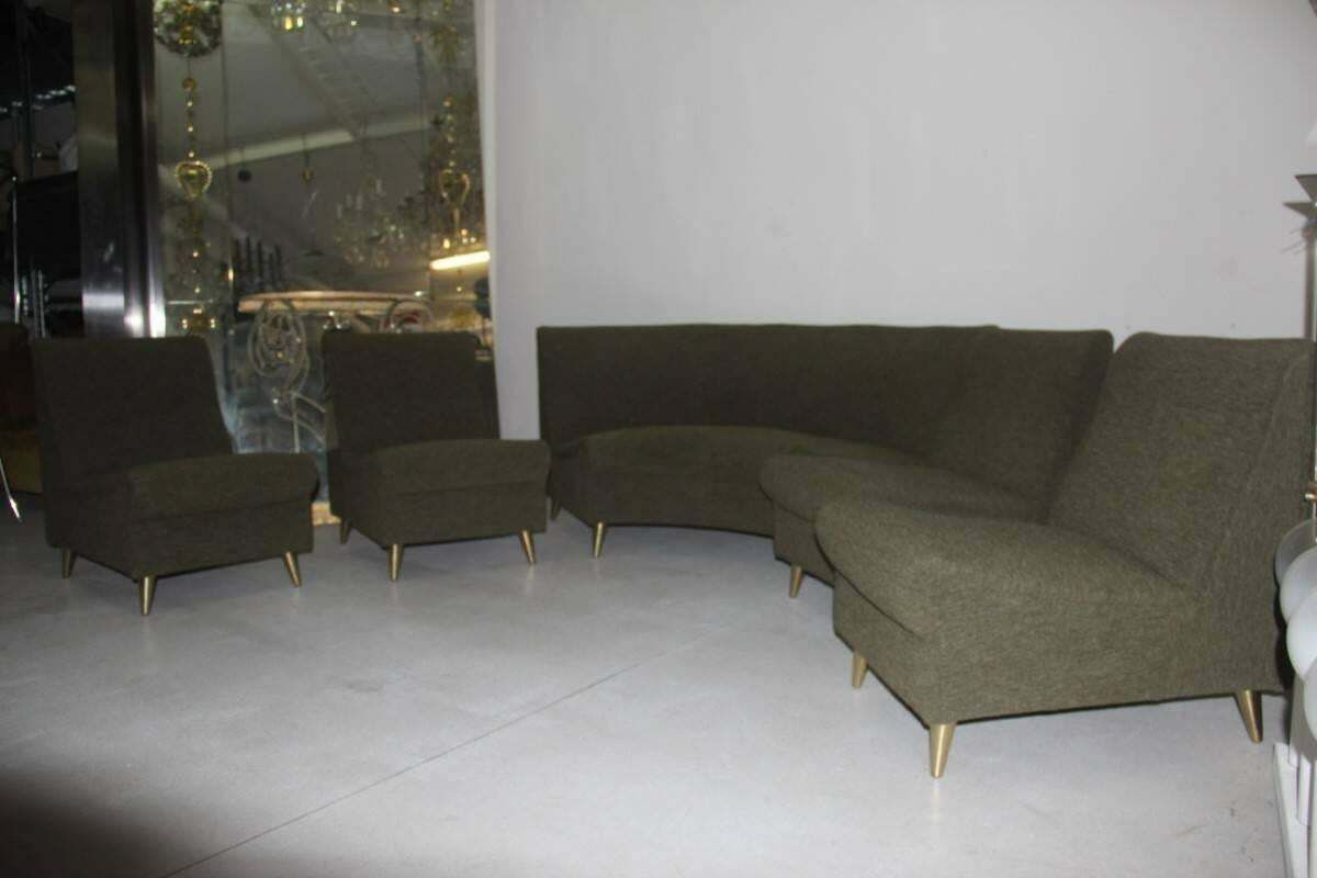 Elegant Modular Curved Sofa Italian Mid Century Design Zanuso Green Brass Feat photo Furniture