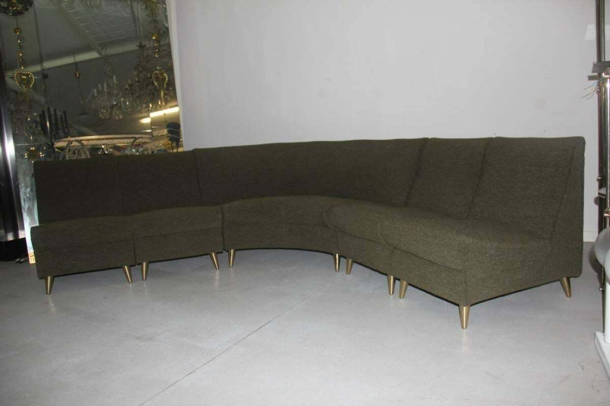 Elegant Modular Curved Sofa Italian Mid Century Design Zanuso Green Brass Feat photo vinterior