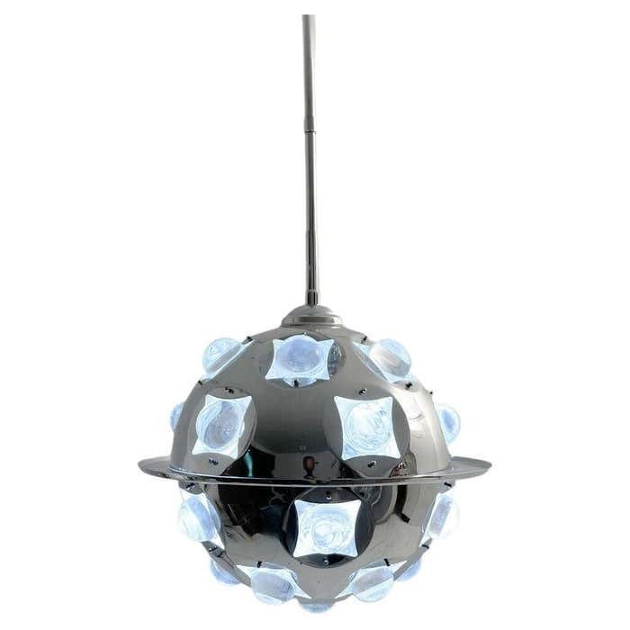 Mid Century Modern Chrome And Glass Suspension By Oscar Torlasco, Italy, 1970s